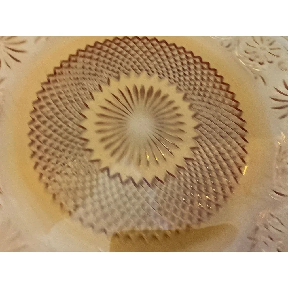 Vintage Tiara Sandwich Glass Plate Amber Floral Embossed 8 Incha